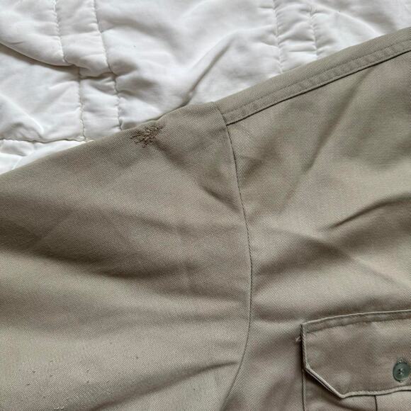 Vintage 90s khaki military button up shirt distressed LION sz XL grunge minimal - Picture 4 of 8